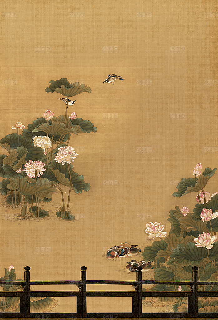 中国风复古工笔画民国风背景素材