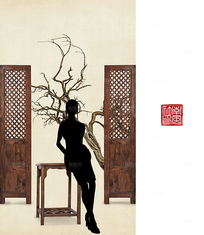 中国风复古工笔画民国风背景素材