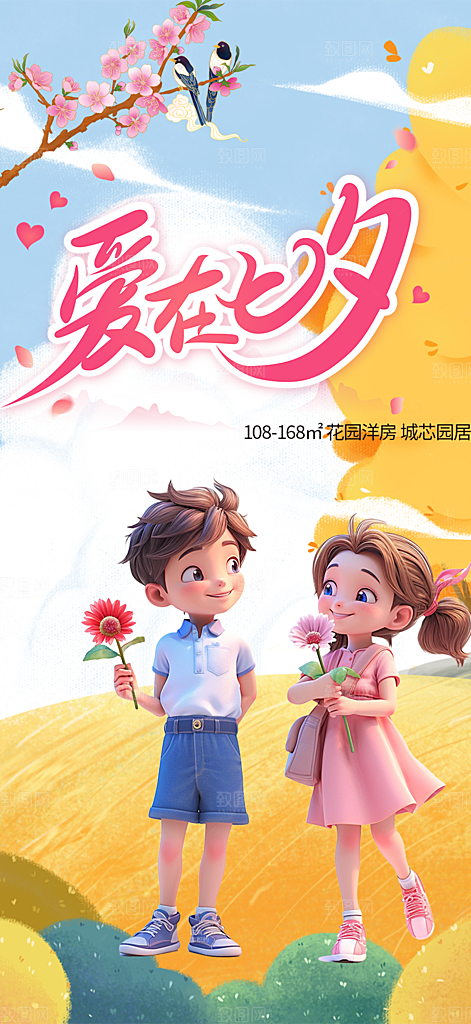 甜蜜美丽情人节爱情活动七夕节海报