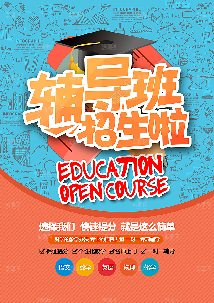 暑期兴趣班辅导班托管招生宣传海报