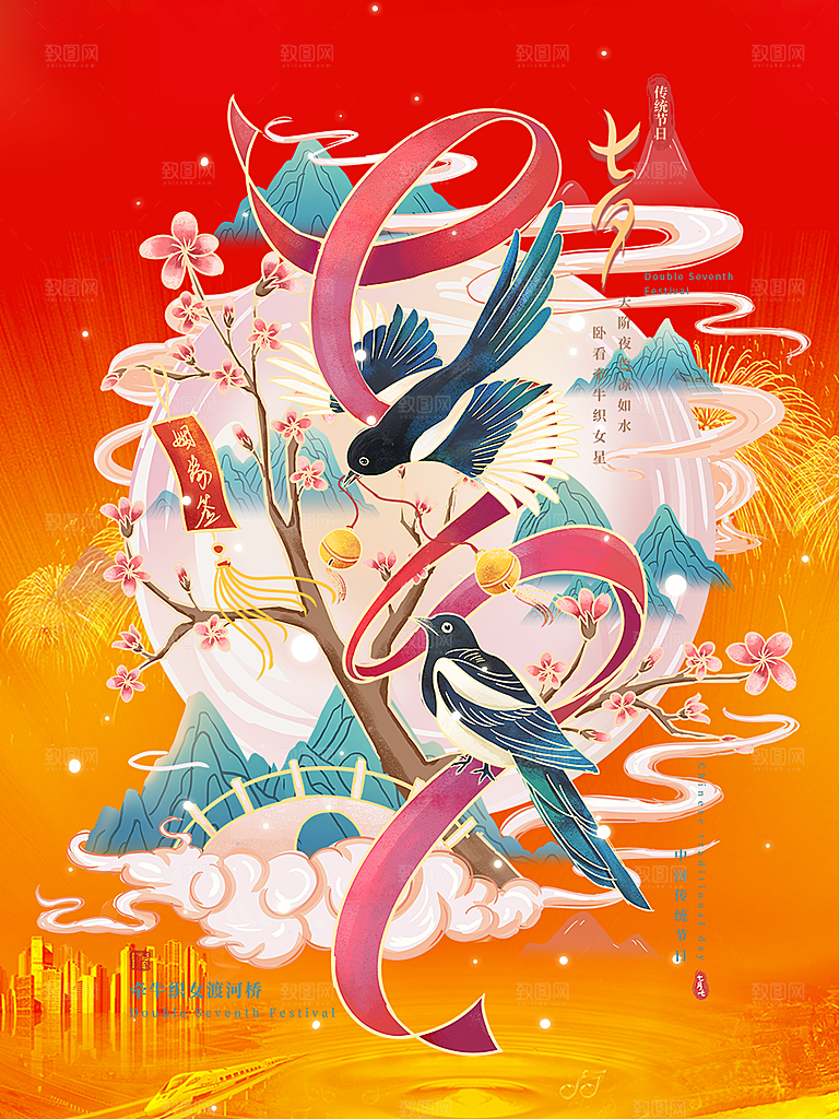 美丽七夕情人节爱情活动海报