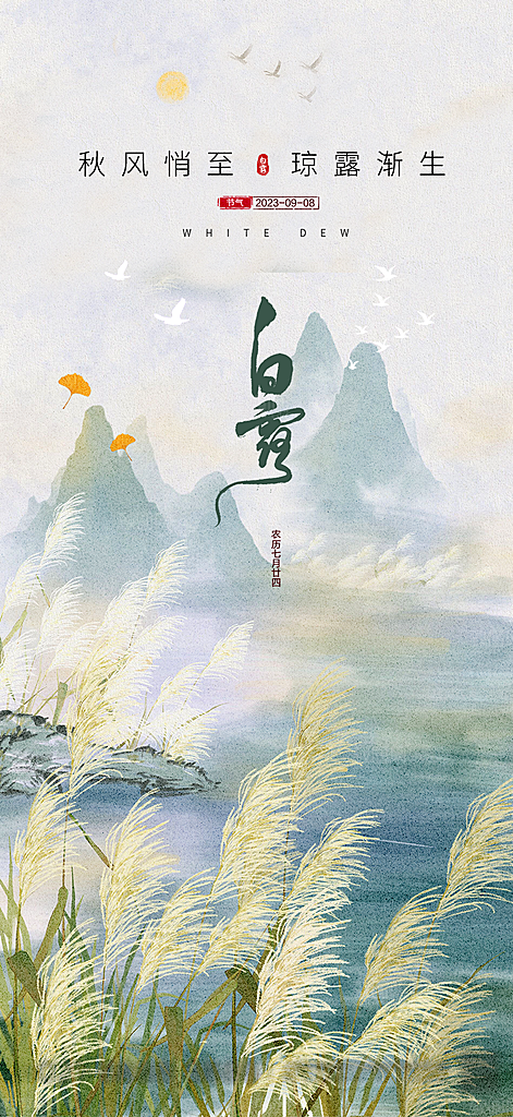 白露节气简约大气海报