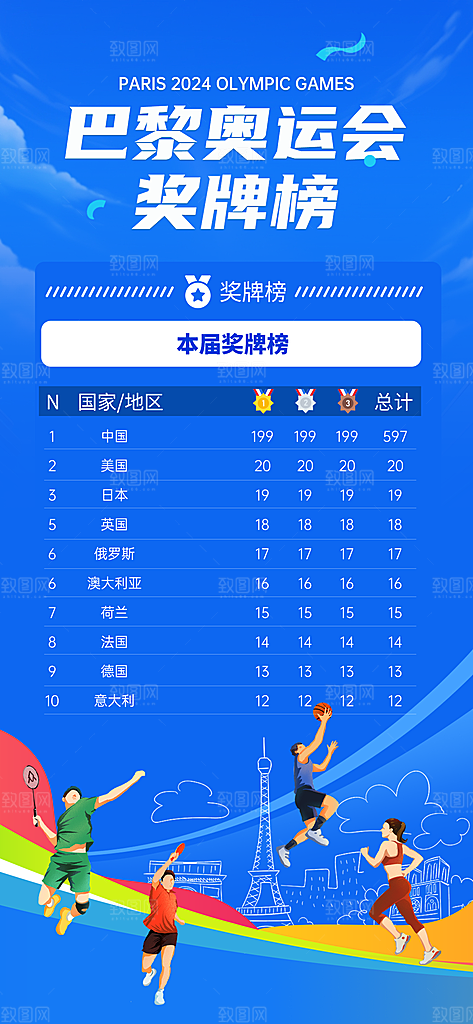 2024巴黎奥运会加油夺冠宣传海报