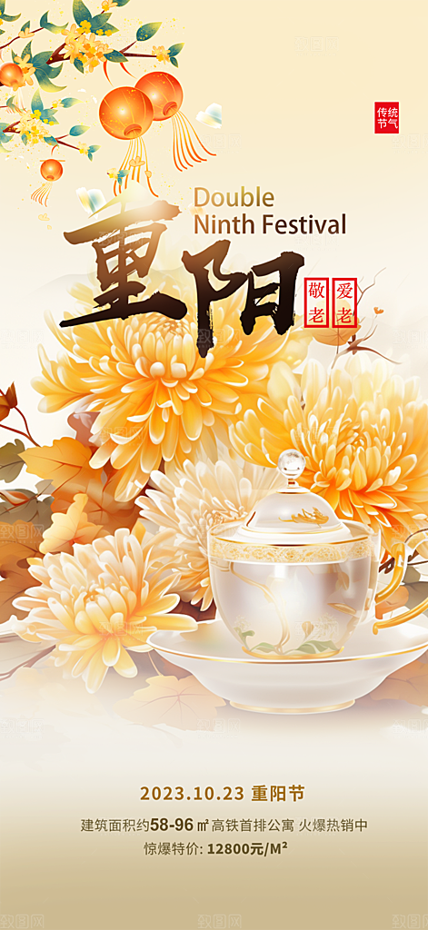 秋日节日重阳节敬老爱老宣传活动海报