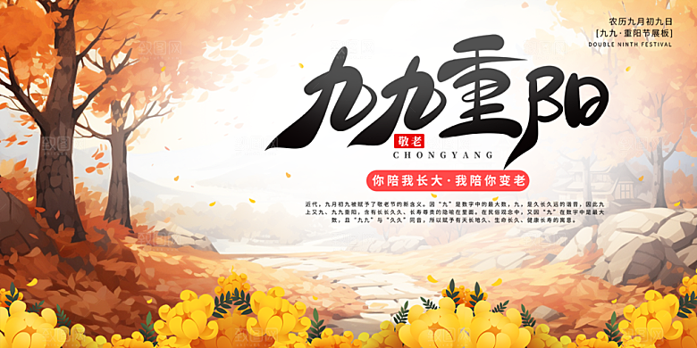 秋日节日重阳节敬老爱老宣传活动展板
