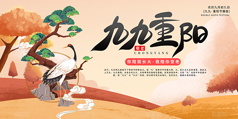 秋日节日重阳节敬老爱老宣传活动展板