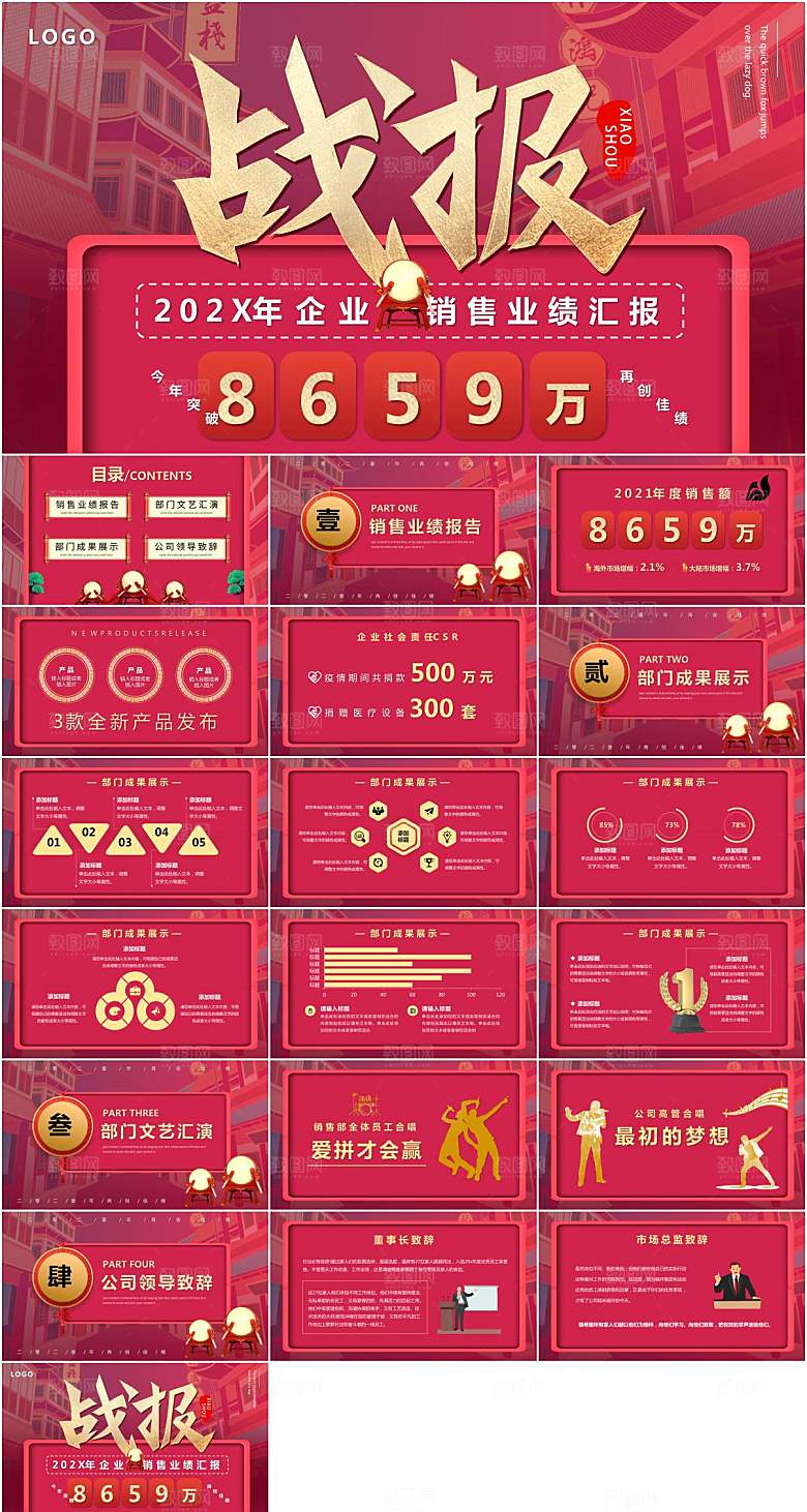 红色喜庆公司喜报ppt