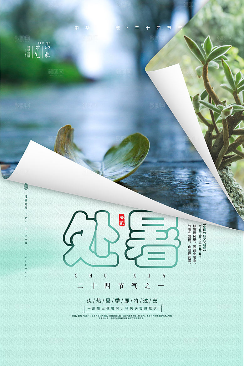 处暑节气简约大气海报