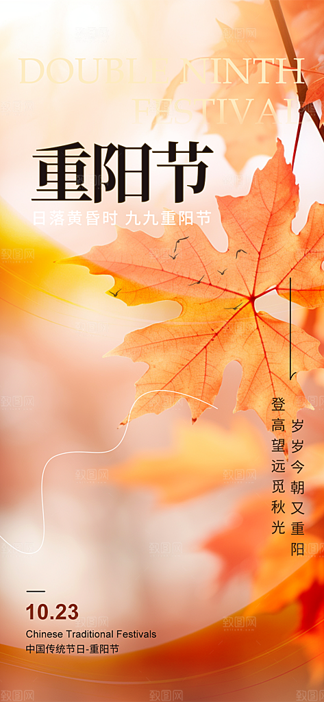 秋日节日重阳节敬老爱老宣传活动海报