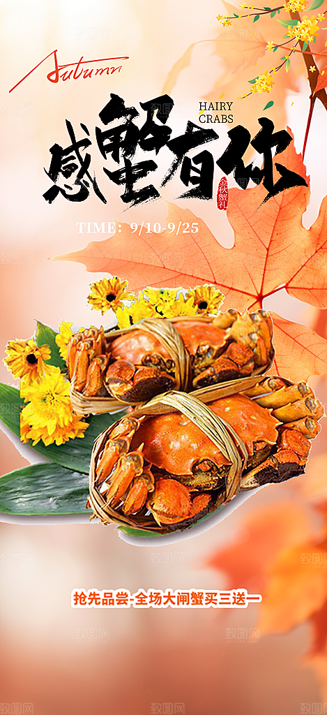 美食螃蟹大闸蟹美味促销活动海报