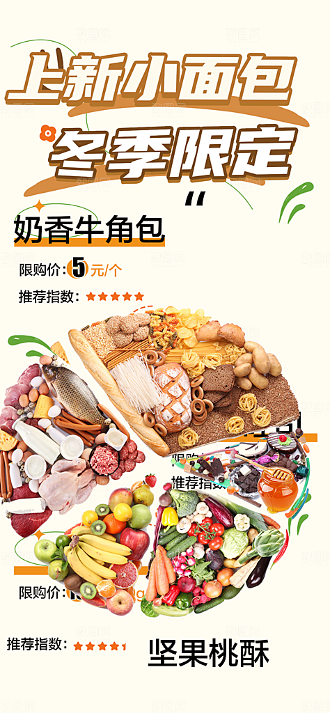新店新品美味早餐面包促销活动海报