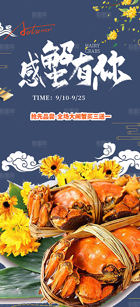 螃蟹大闸蟹美味促销海报