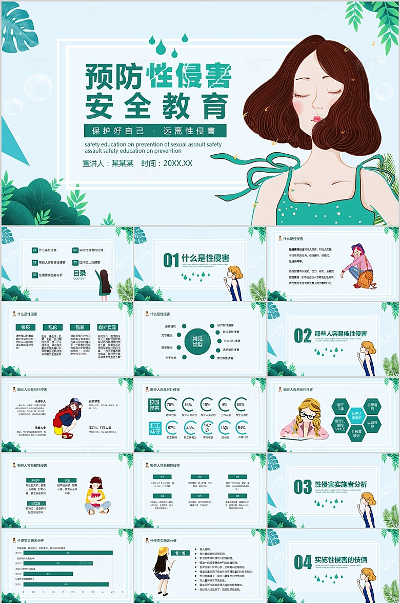 绿色清新预防性侵害安全教育ppt