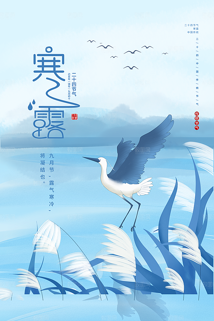 寒露节气简约大气海报