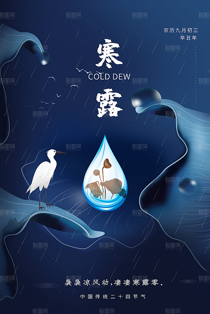 寒露节气简约大气海报