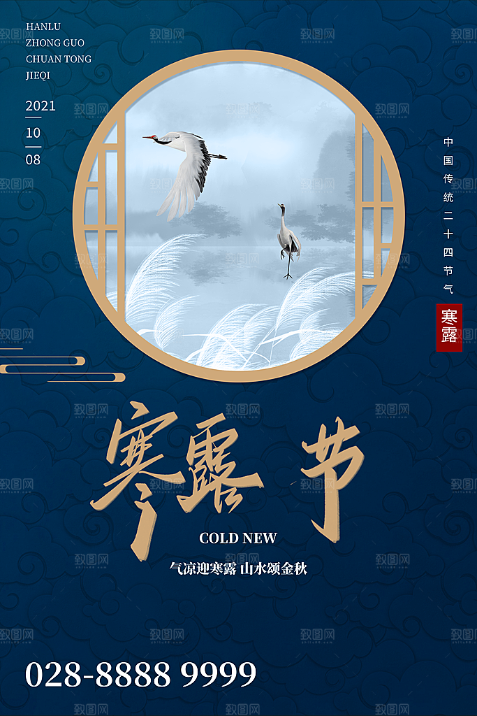 寒露节气简约大气海报