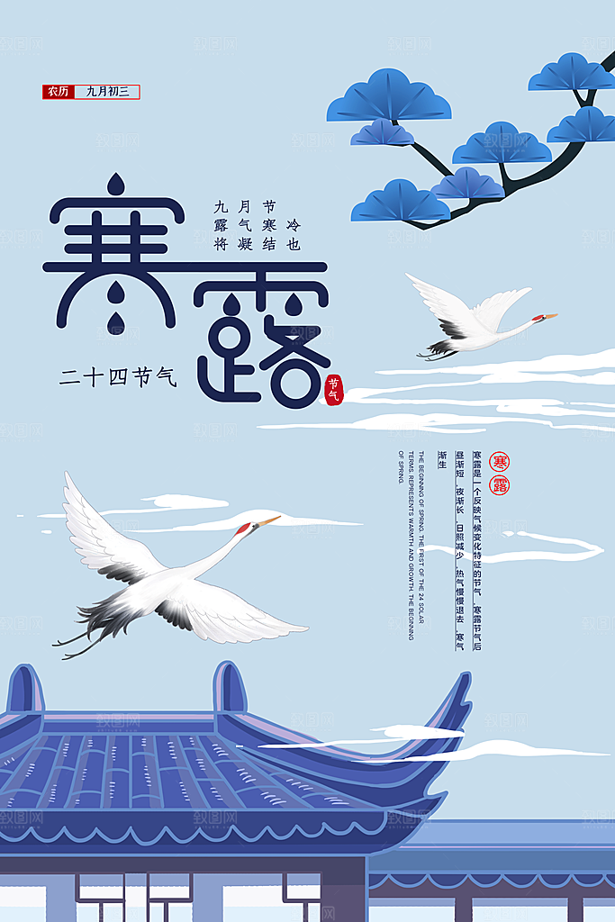 寒露节气简约大气海报