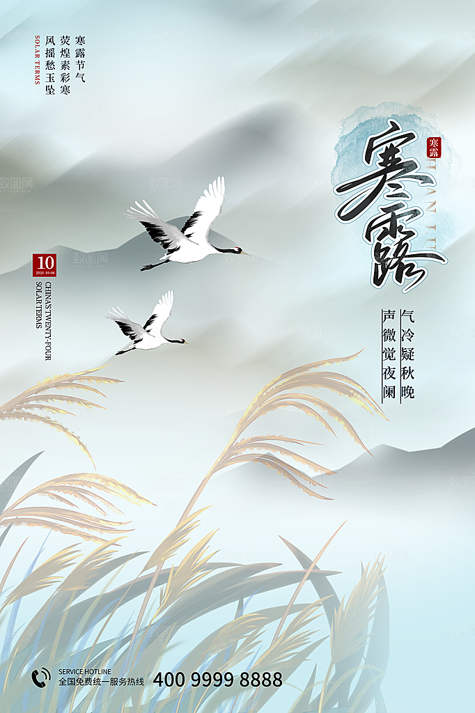 寒露节气简约大气海报
