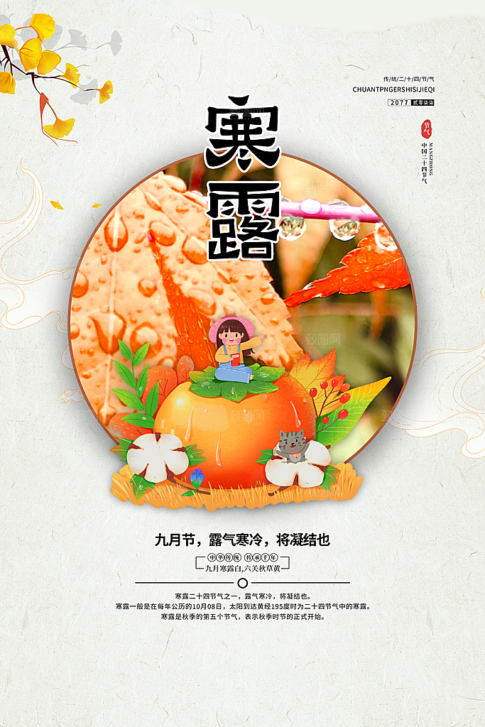 寒露节气简约大气海报