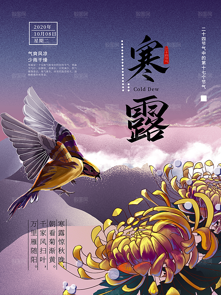 寒露节气简约大气海报