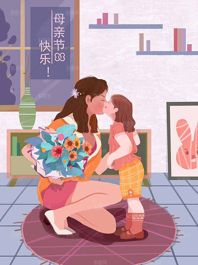 小清新手绘卡通母亲节宣传海报