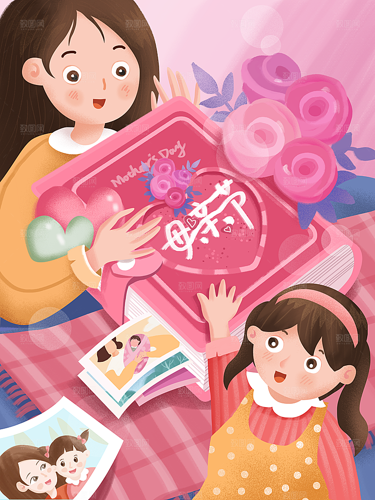 小清新手绘卡通母亲节宣传海报