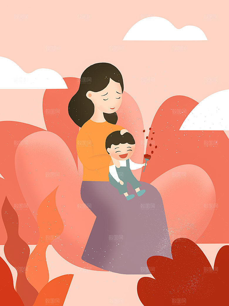 简约大气母亲节节日插画海报
