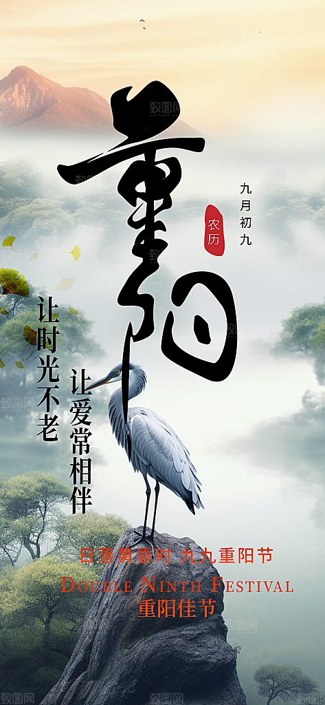 秋日节日重阳节敬老爱老宣传活动海报