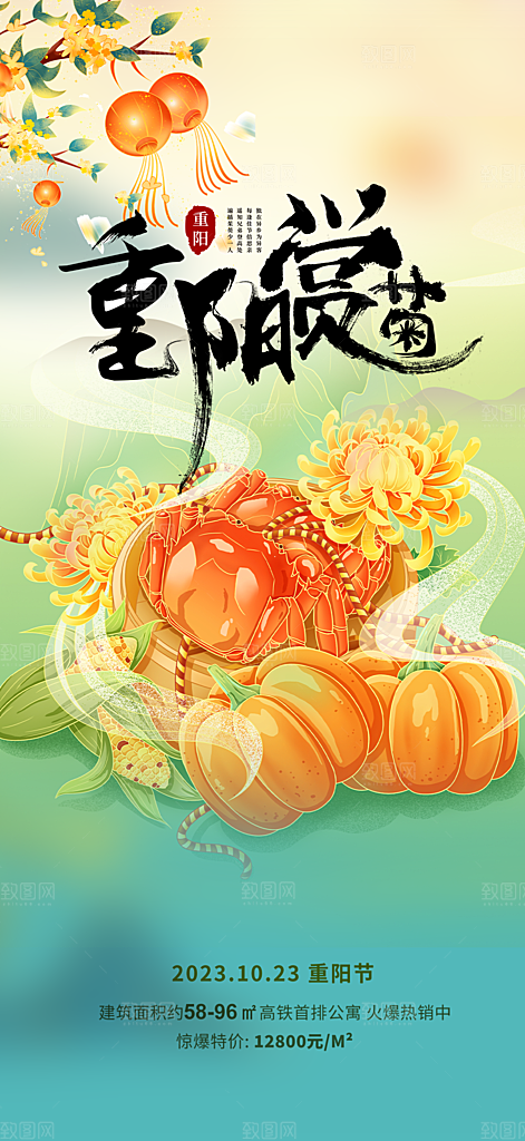 秋日节日重阳节敬老爱老宣传活动海报