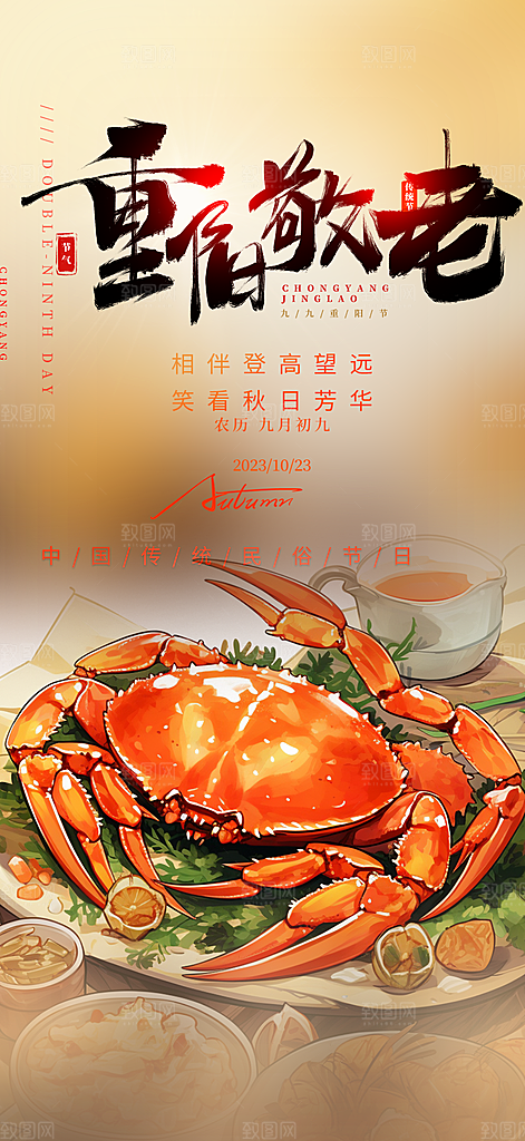 秋日节日重阳节敬老爱老宣传活动海报