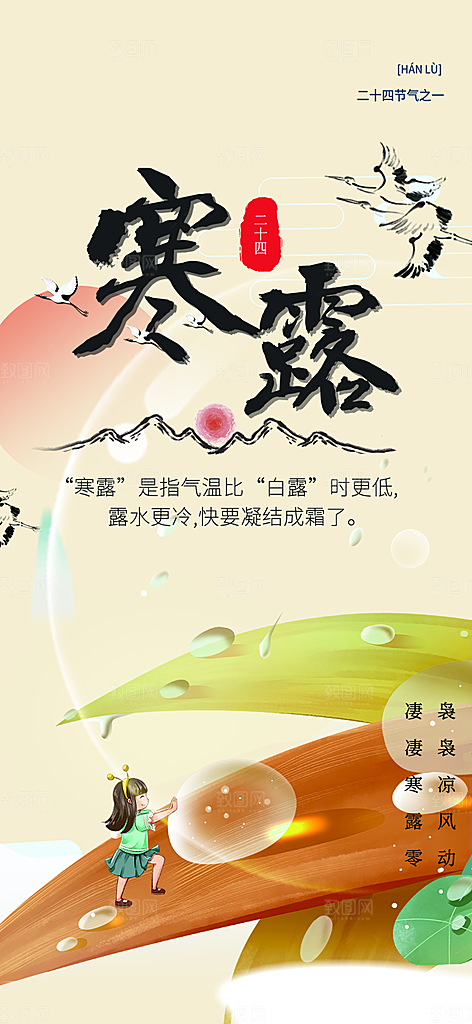 简约风传统寒露二十四节气海报