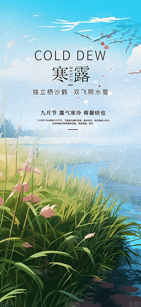简约风传统寒露二十四节气海报