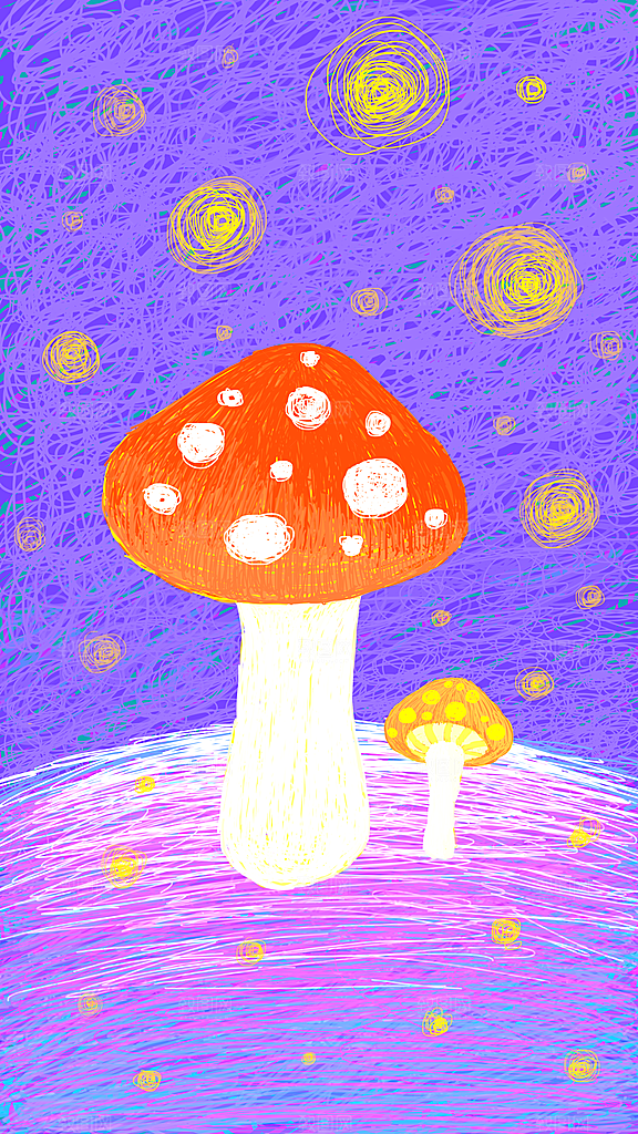 唯美星空晚安手绘插画