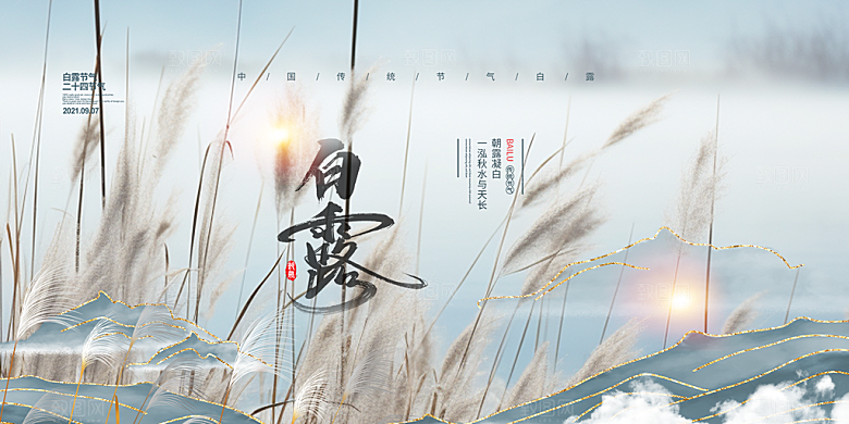 简约风传统白露二十四节气展板