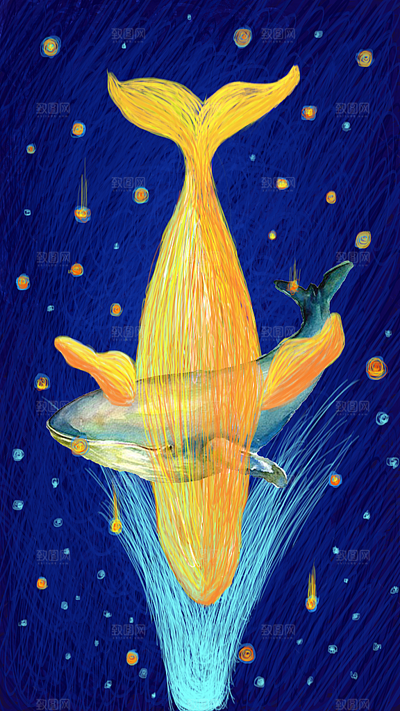 唯美星空晚安手绘插画