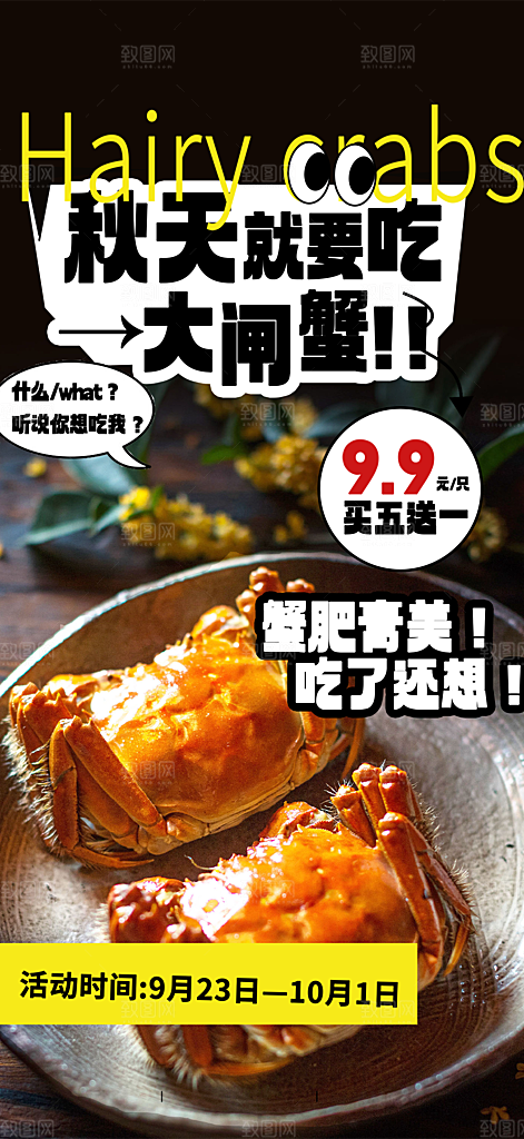 螃蟹大闸蟹美味促销海报