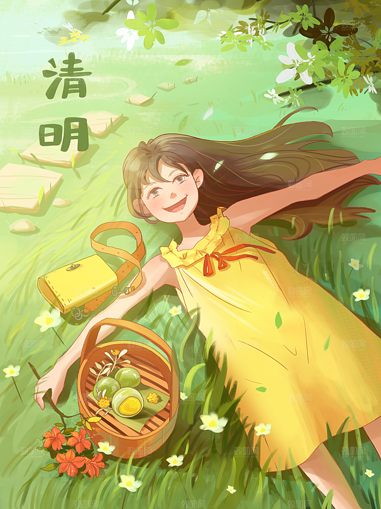 插画手绘清明节节日素材模板