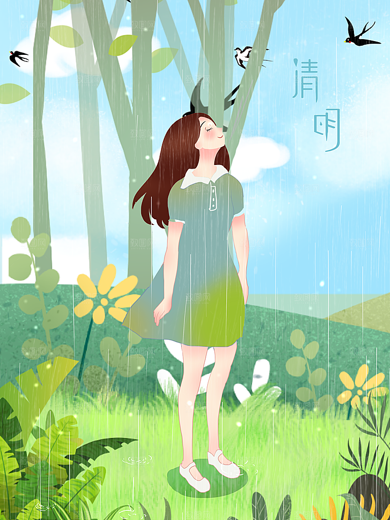 插画手绘清明节节日素材模板