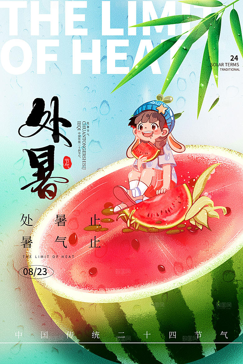 简约大气处暑节气海报