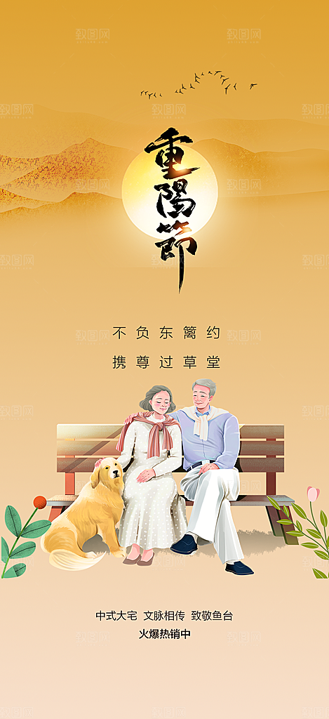 秋日节日重阳节敬老爱老宣传活动海报