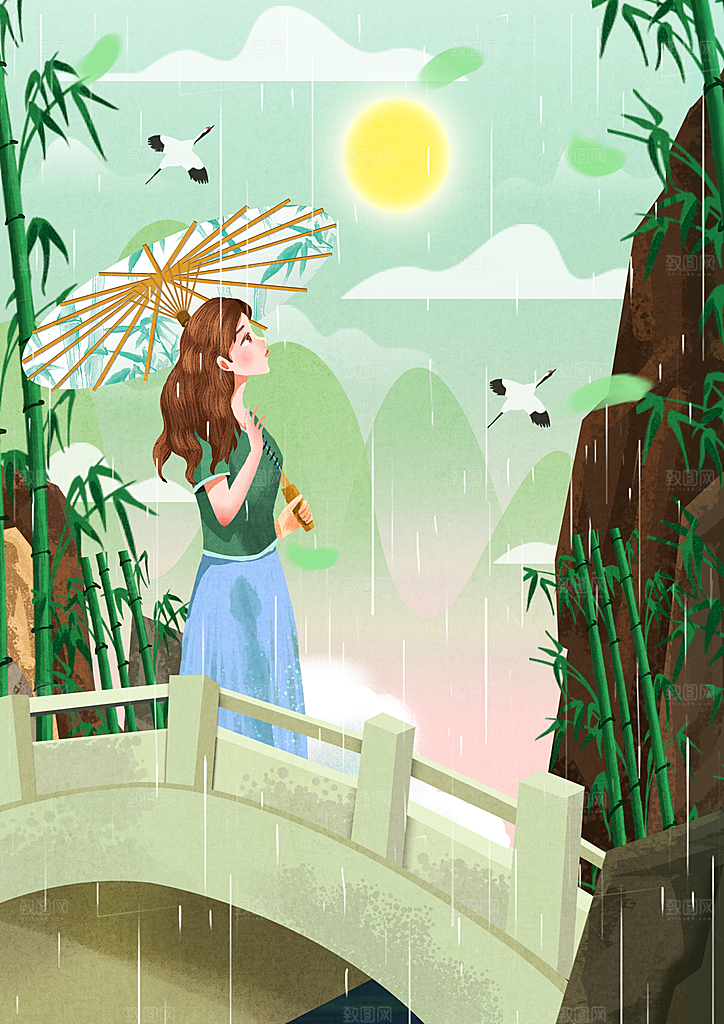 简约大气清明节节日插画海报