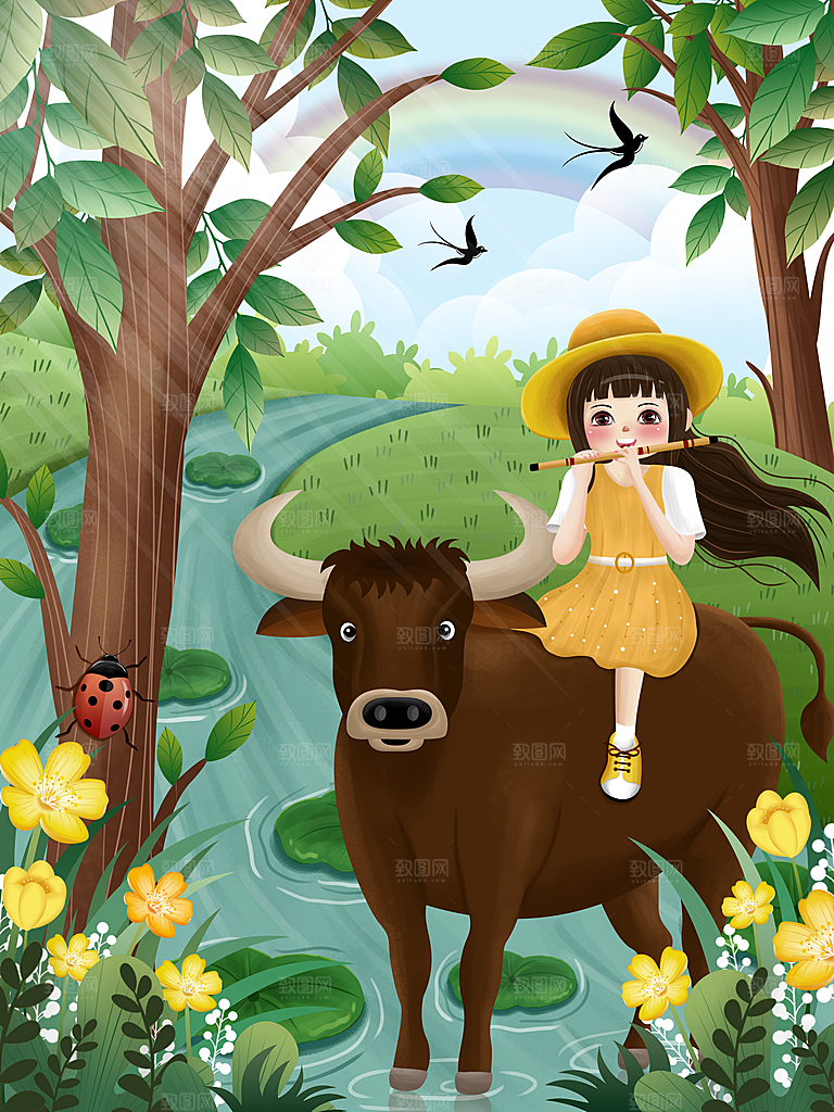 简约大气清明节节日插画海报