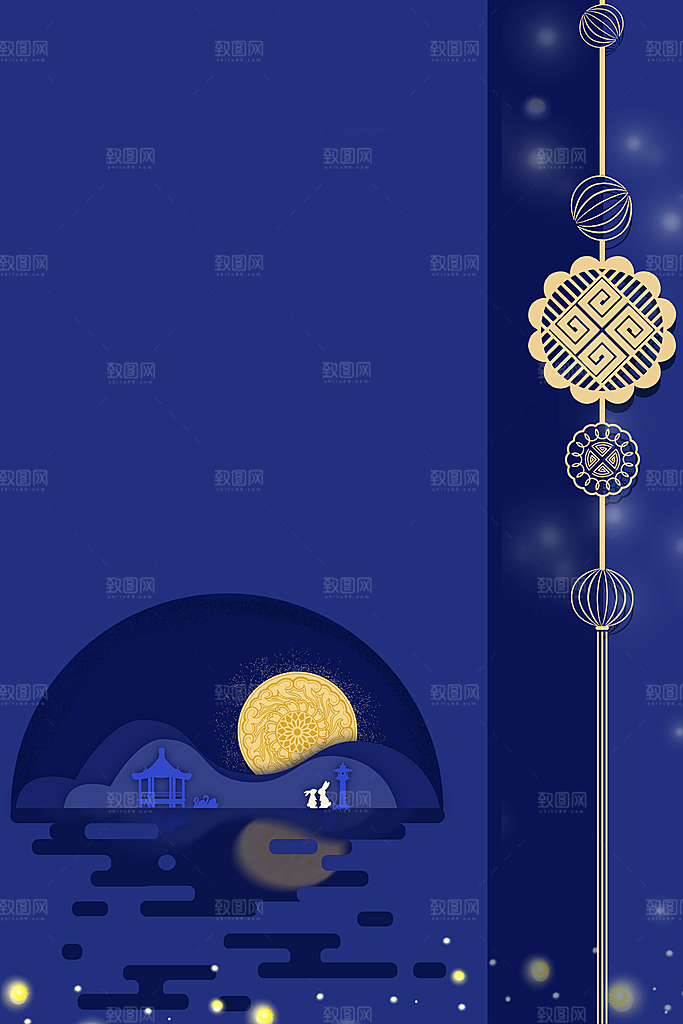 中秋节玉兔月亮烫金黑金素材