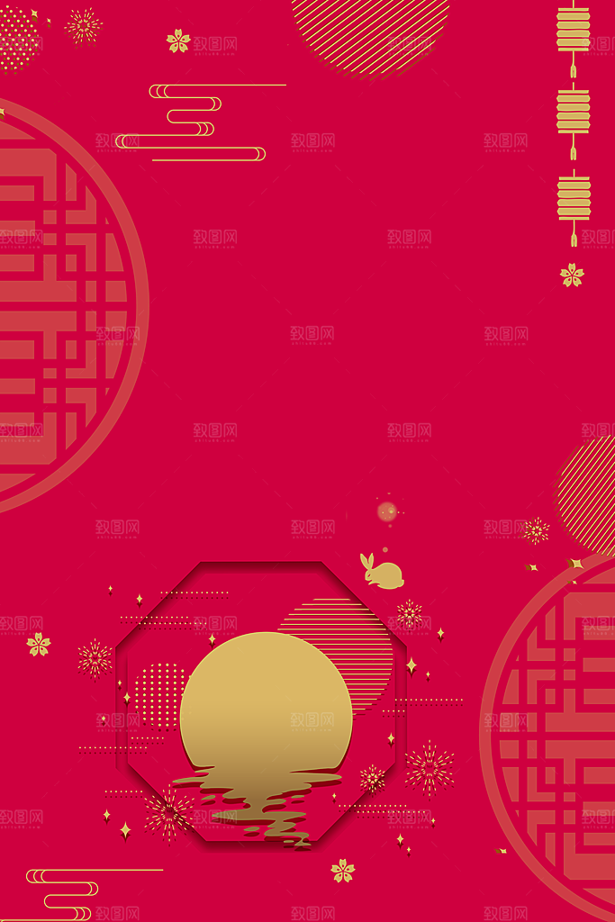 中秋节玉兔月亮烫金黑金素材
