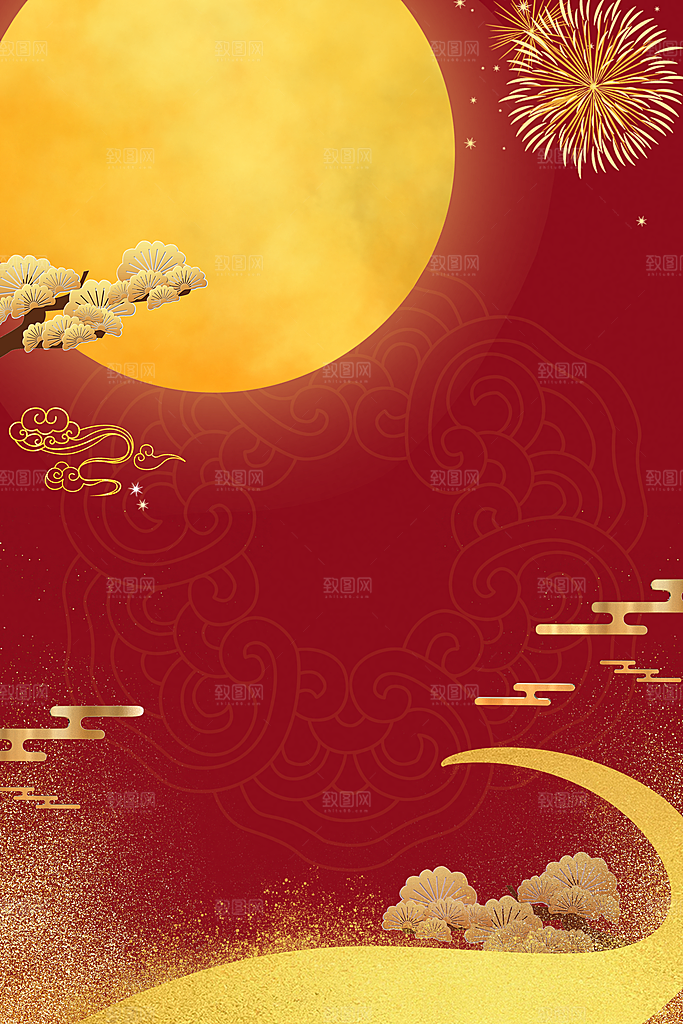 中秋节玉兔月亮烫金黑金素材