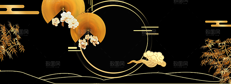 中秋节烫金黑金玉兔月亮素材