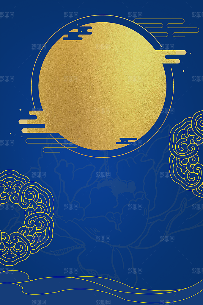 中秋节玉兔月亮烫金黑金素材