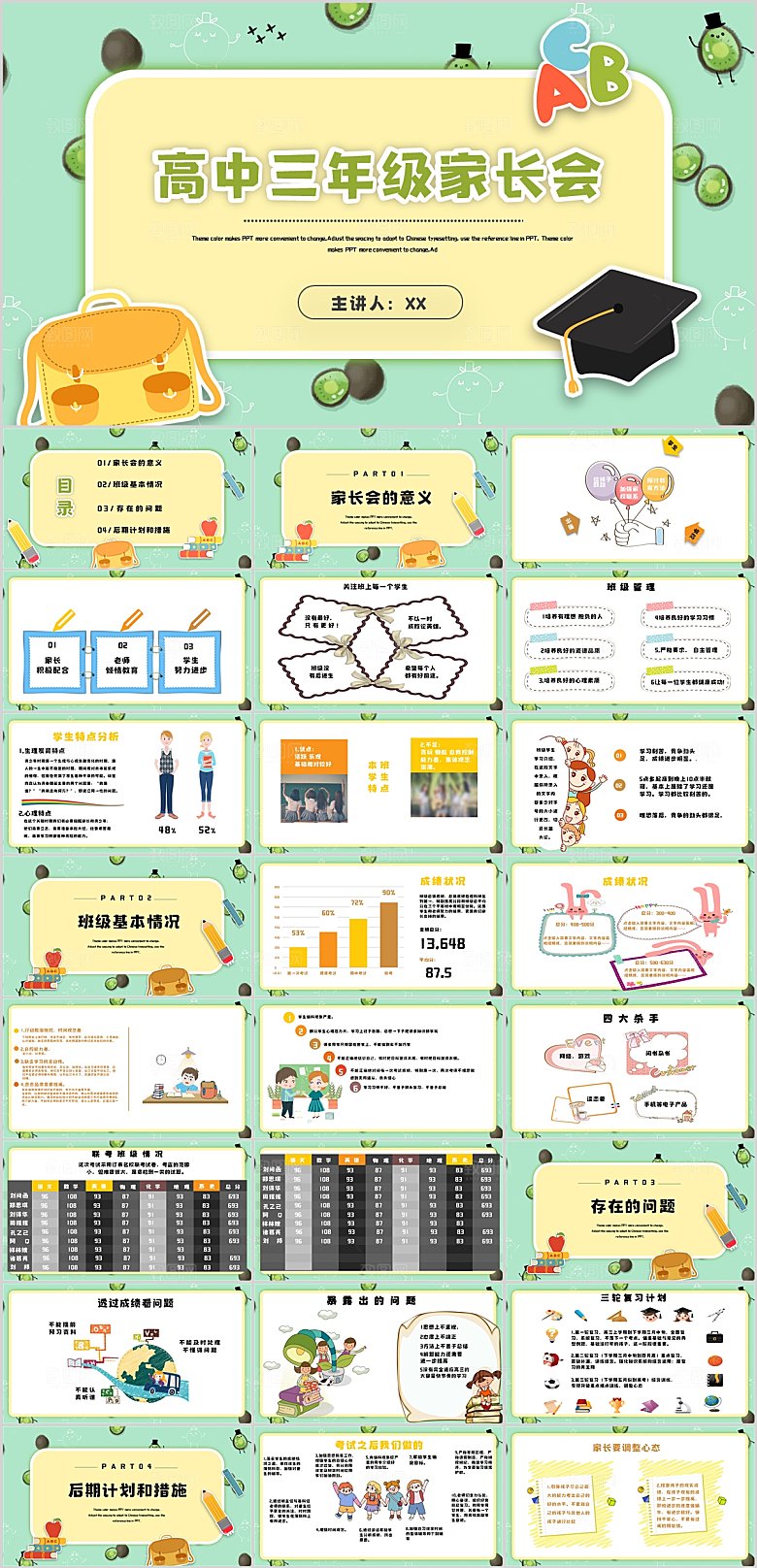 绿色简约高三家长会ppt