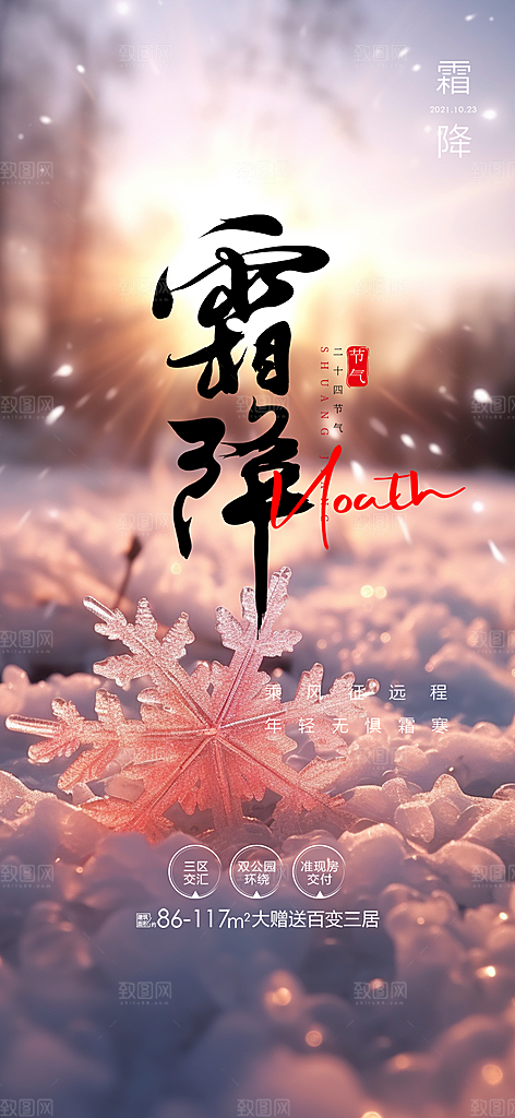 大气传统霜降二十四节气海报