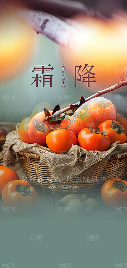 大气传统霜降二十四节气海报